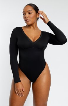 (image for) Shapellxofficial AirSlim® Lace Trim Deep V-Neck Bodysuit