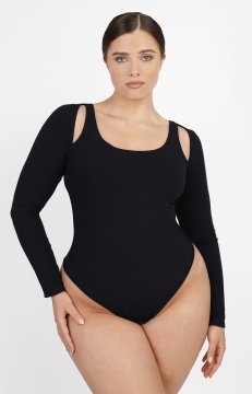 (image for) Shapellxofficial Cozy Ribbed Chic Cut-Out Bodysuit Shoulder Cutout