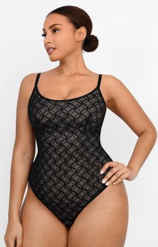 (image for) Shapellxofficial Lace Glamour Geometric Sculpting Bodysuit Spaghetti Straps
