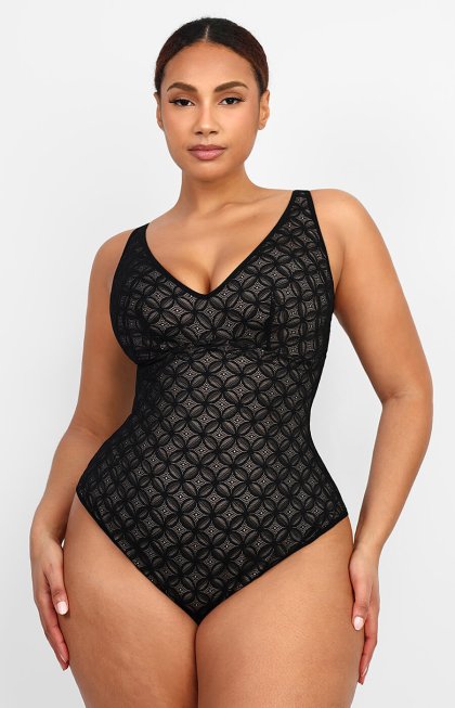 (image for) Shapellxofficial Lace Glamour Geometric Sculpting Bodysuit