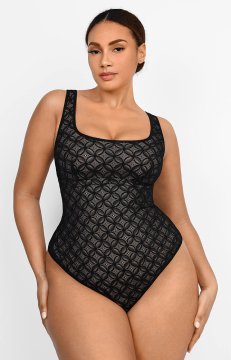 (image for) Shapellxofficial Lace Glamour Geometric Sculpting Bodysuit Wide Straps
