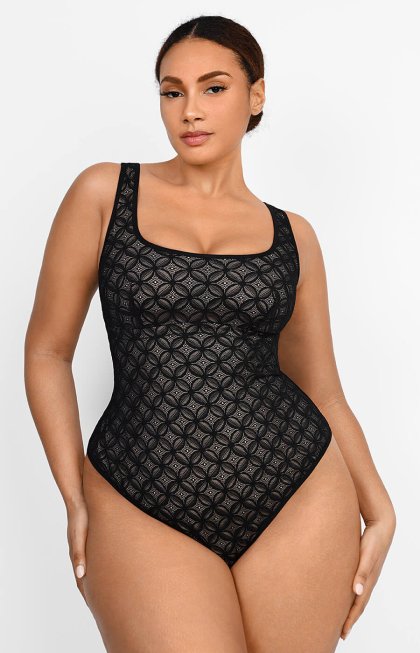 (image for) Shapellxofficial Lace Glamour Geometric Sculpting Bodysuit Wide Straps