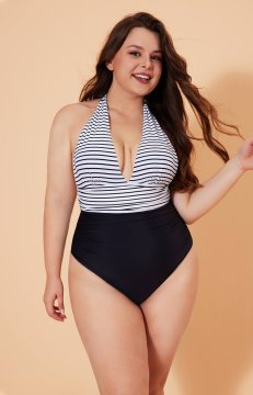 (image for) Shapellxofficial Halter Neck Color Block Swimsuit