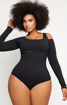 (image for) Shapellxofficial AirSlim® Chic Styling Thong Bodysuit Asymmetrical Off-Shoulder
