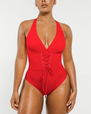 (image for) Shapellx Smart Sculpt Plunge Corset Shaping Swimsuit