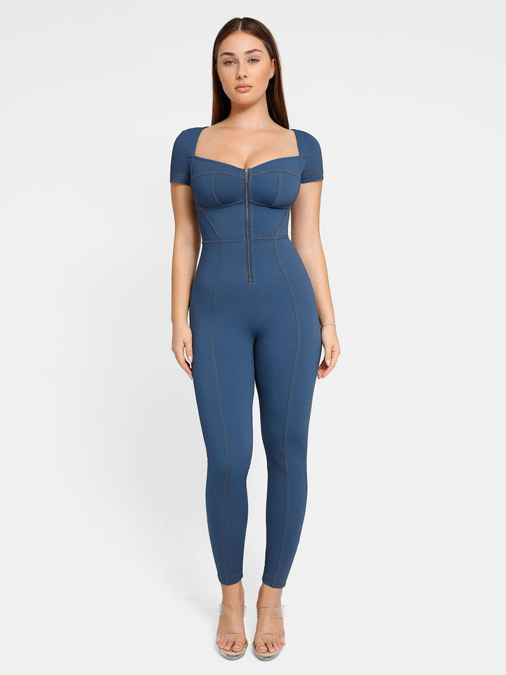 
Popilush Built-In Shapewear Denim Jumpsuit With Zipper