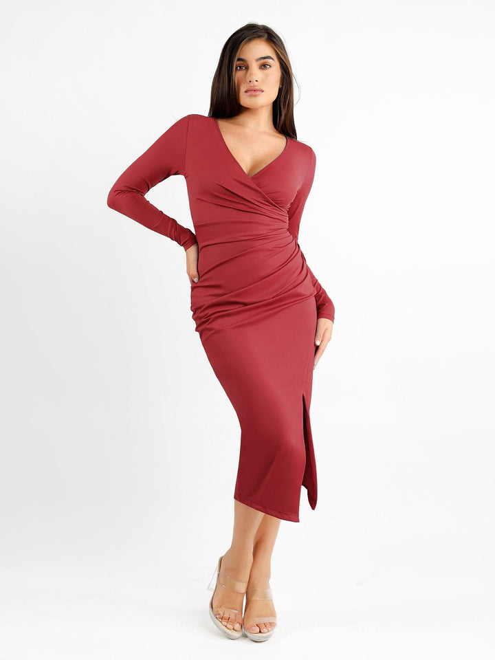 Popilush Built-In Shapewear Ruched Long Sleeve Split Midi Dress
Popilush Built-In Shapewear Ruched Long Sleeve Split Midi Dress