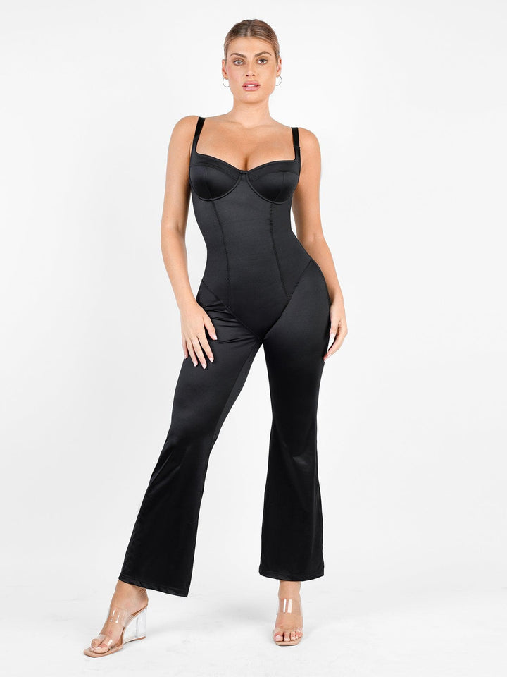 
Popilush Metallic Shiny One Piece Wide Strap Shapewear Jumpsuit