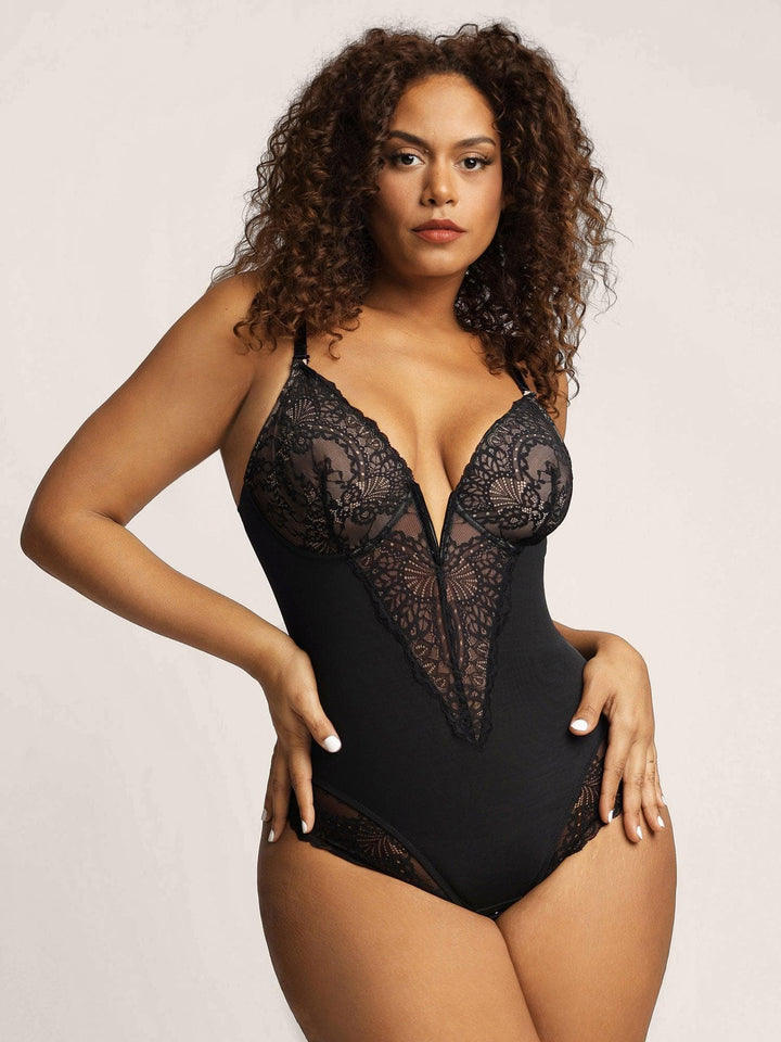 
Popilush Sexy Lace Deep-V Neck Bodysuits Or Leather Skirt