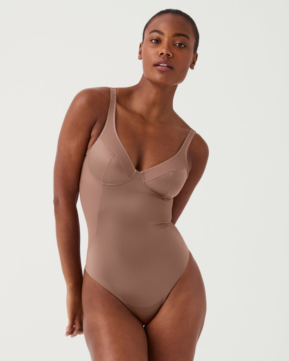 
Spanx Shaping Satin Mesh Thong Bodysuit